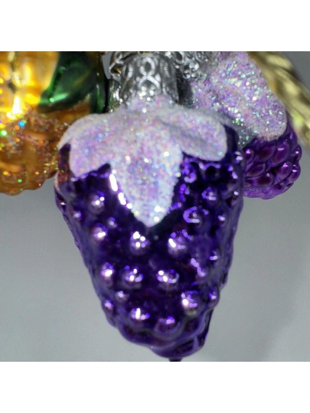 5 Vintage West Germany Glass Ornaments Grapes Strawberry Pineapple 2.25